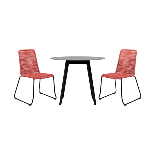 Sydney and Shasta 3 Piece Patio 36" Dining Set in Black Eucalyptus Wood and Red