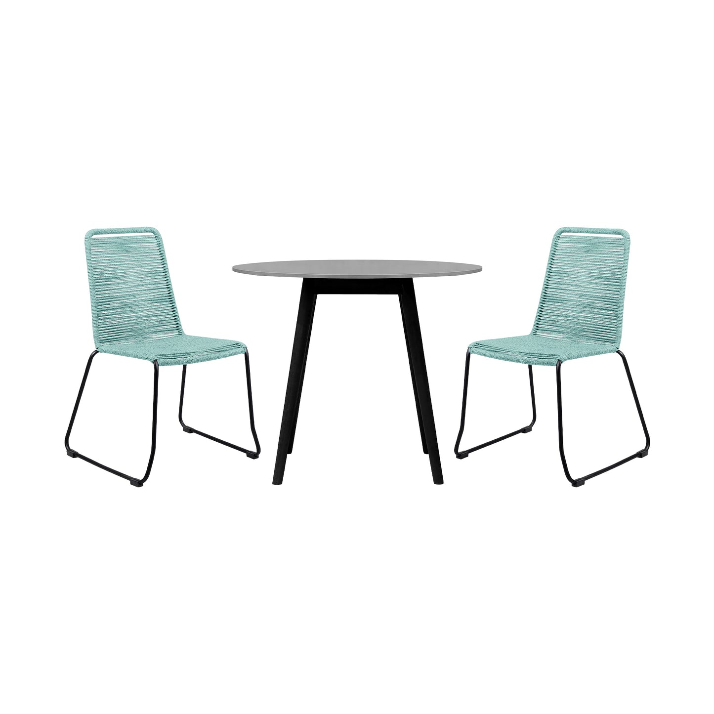 Sydney and Shasta 3 Piece Patio 36" Dining Set in Black Wood and Wasabi Rope