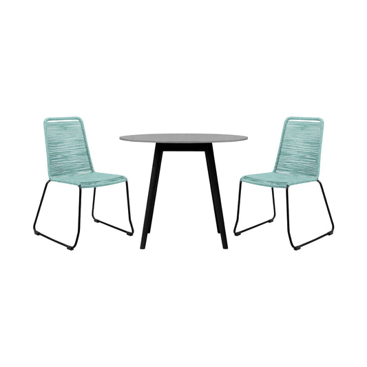 Sydney and Shasta 3 Piece Patio 36" Dining Set in Black Wood and Wasabi Rope