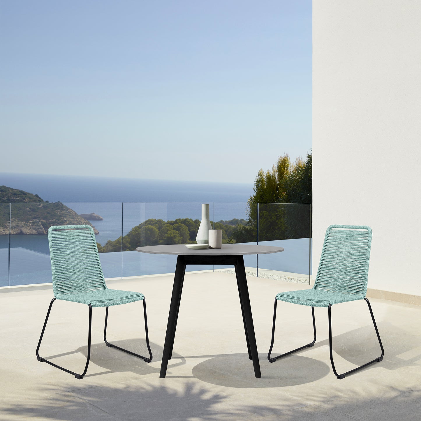 Sydney and Shasta 3 Piece Patio 36" Dining Set in Black Wood and Wasabi Rope