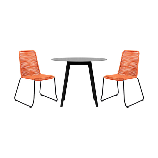 Sydney and Shasta 3 Piece Patio 36" Dining Set in Black Wood and Tangerine Rope