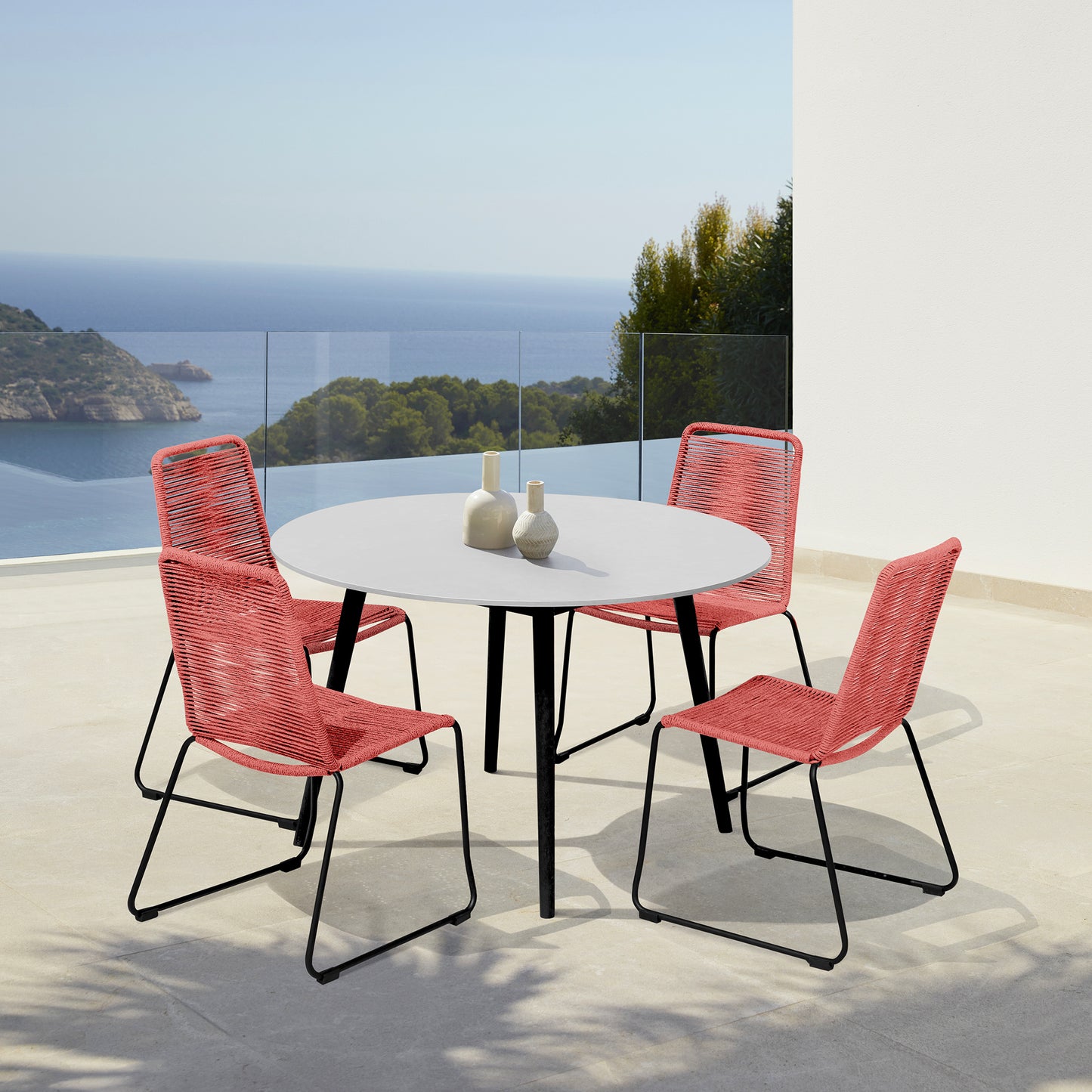 Sydney and Shasta 5 Piece Patio Dining Set in Red with Black Eucalyptus Wood