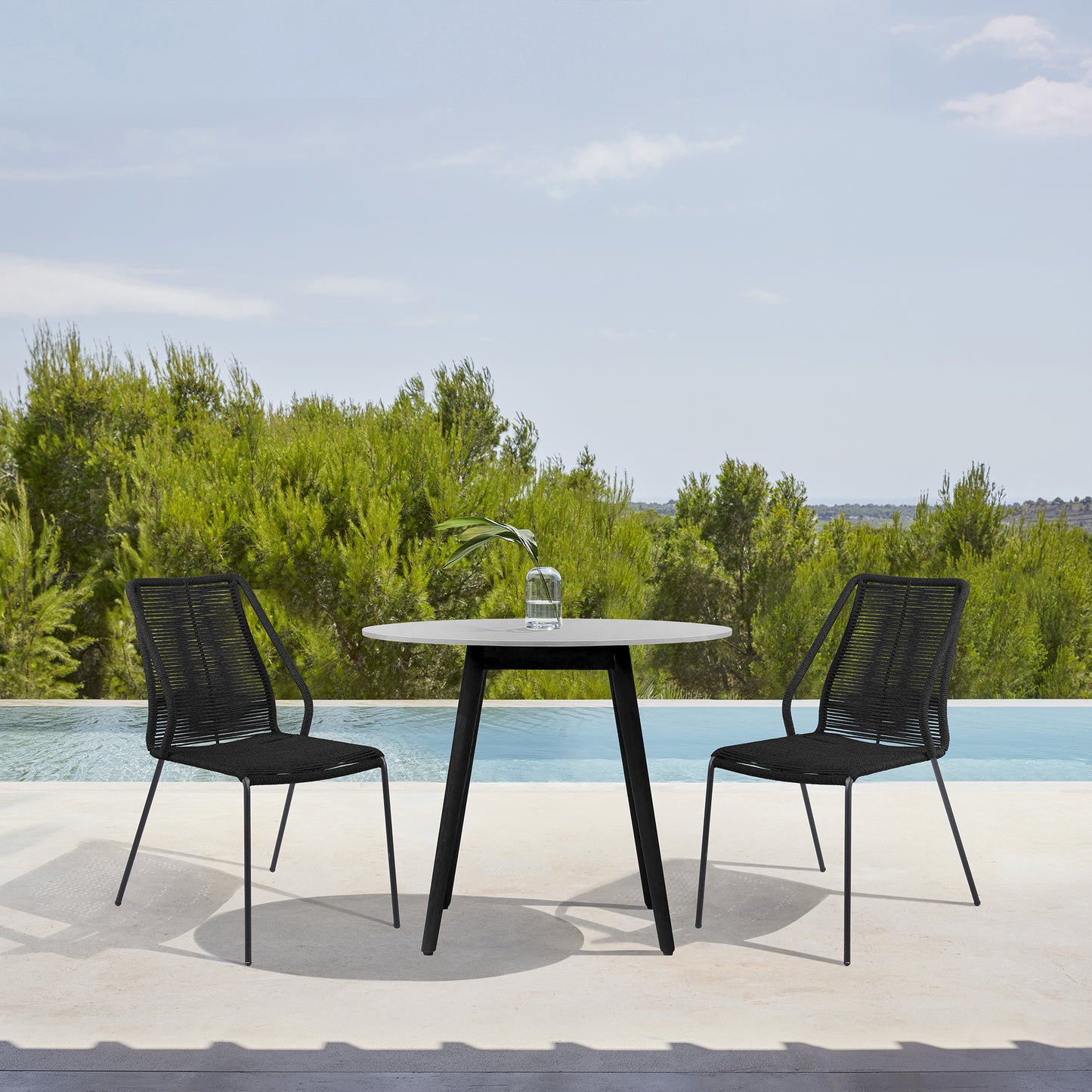 Sydney and Clip 3 Piece Patio 36" Dining Set in Black Eucalyptus Wood and Black