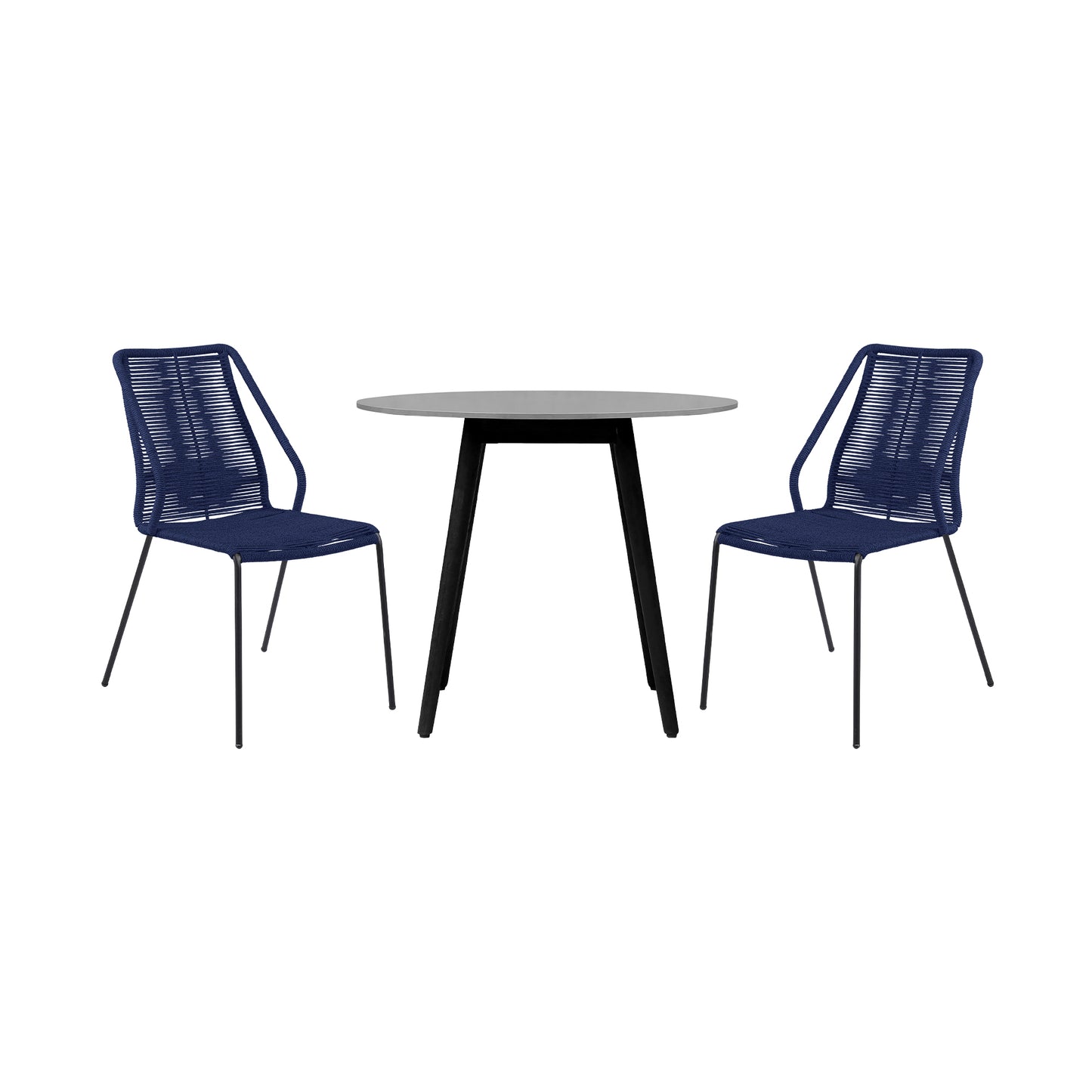 Sydney and Clip 3 Piece Patio 36" Dining Set in Black Eucalyptus Wood and Blue