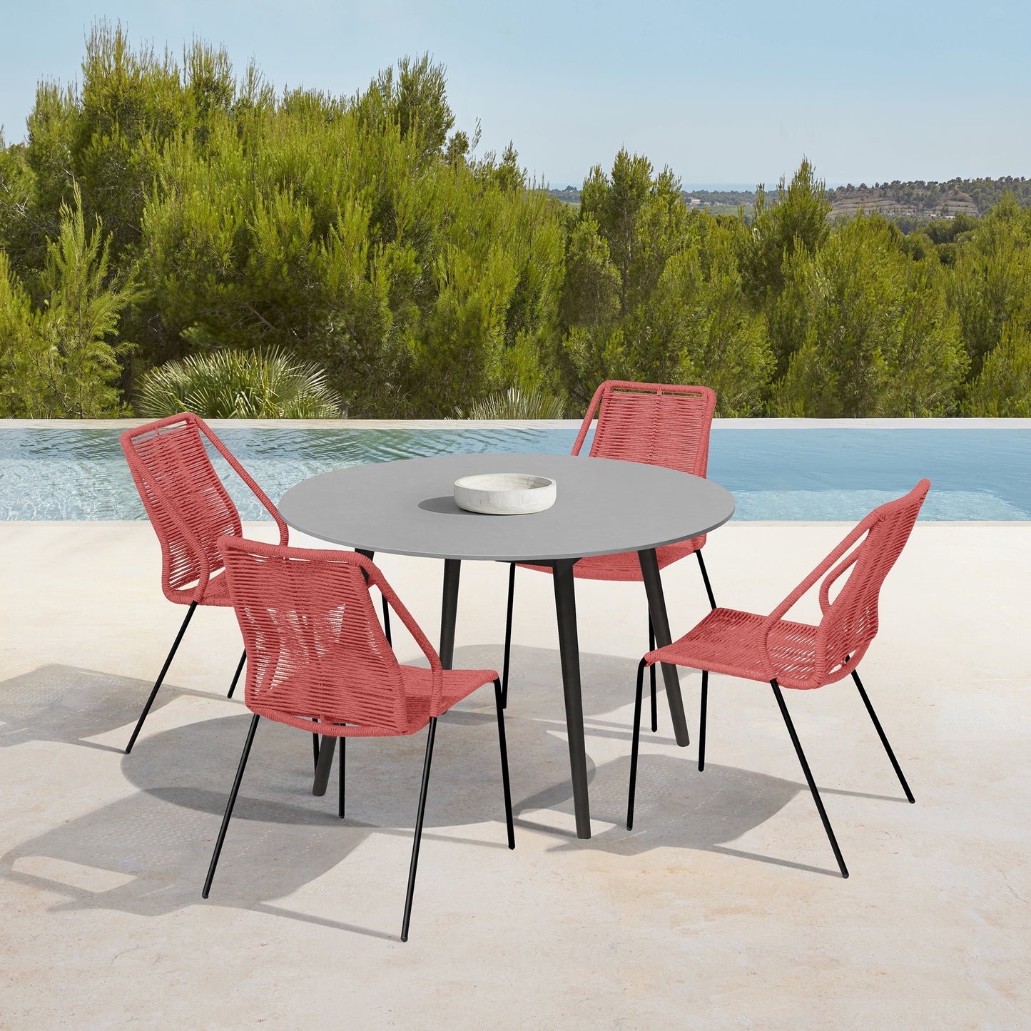 Sydney and Clip Patio 5 Piece Dining Set in Red Rope with Black Eucalyptus Wood