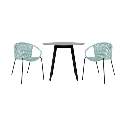 Sydney and Snack 3 Piece Patio 36" Dining Set in Black Eucalyptus Wood