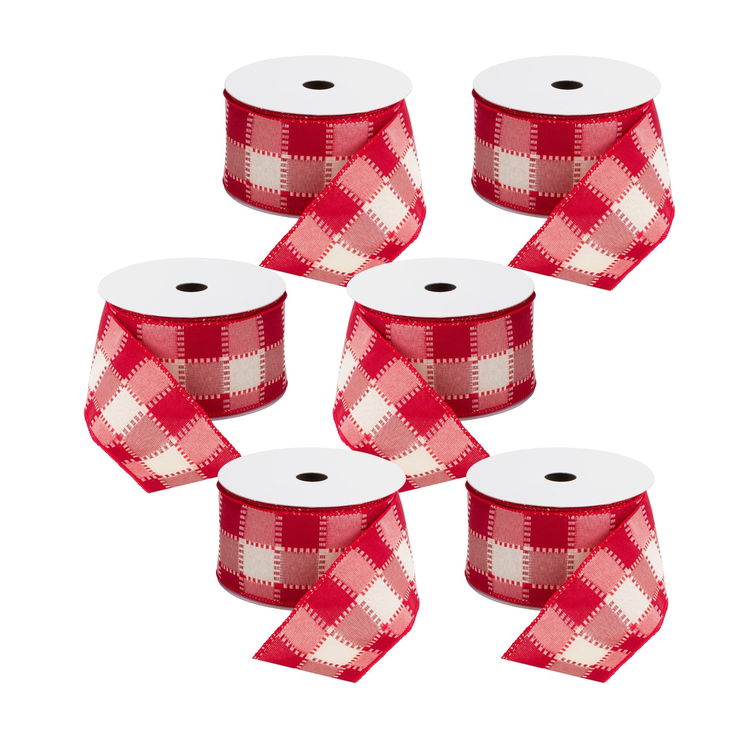 2.5" x 10 Yds. Wired Polyester (Set Of 6), Red, White