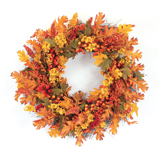 Oak Leaf And Berry Wreath 24.5"D Nylon/Vine