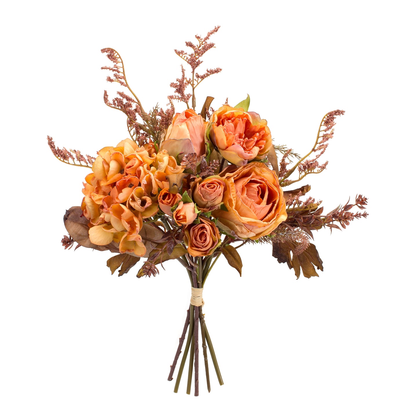 Rose And Fall Foliage Bouquet (Set Of 6) 15"H Polyester