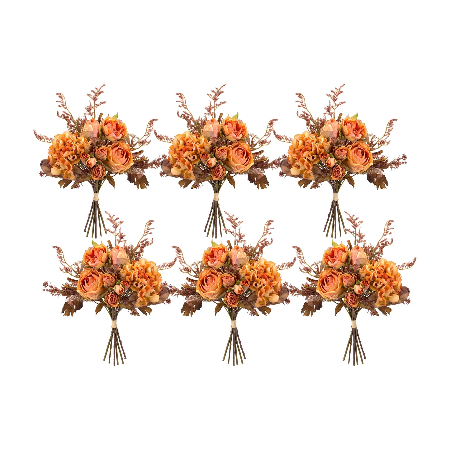 Rose And Fall Foliage Bouquet (Set Of 6) 15"H Polyester