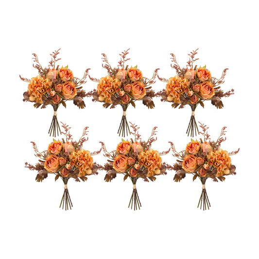 Rose And Fall Foliage Bouquet (Set Of 6) 15"H Polyester