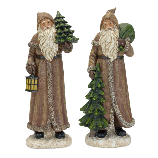 Santa (Set Of 2) 12.5"H Resin, Green, Brown