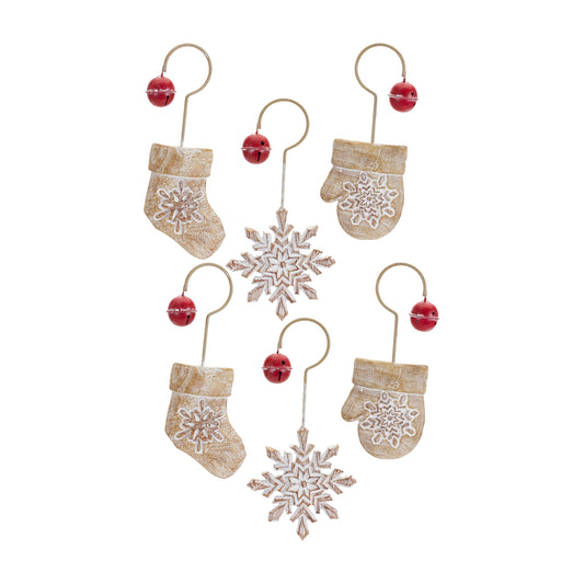 Stocking/Mitten/Snowflake Ornament (Set Of 6) 7.25"H, 8"H, 8.5"H Resin