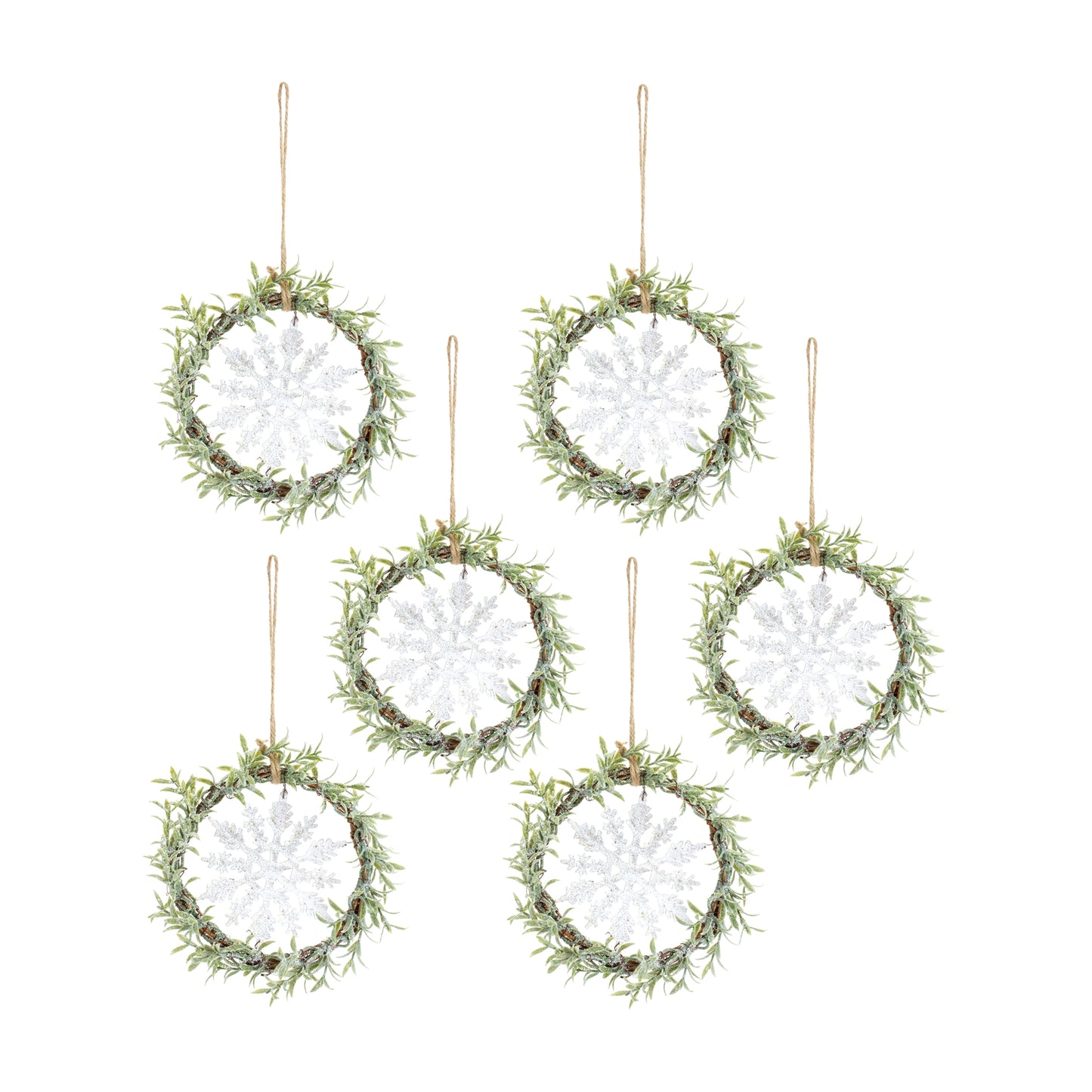 Mini Wreath W/Snowflake (Set Of 6) 7.5"D Plastic