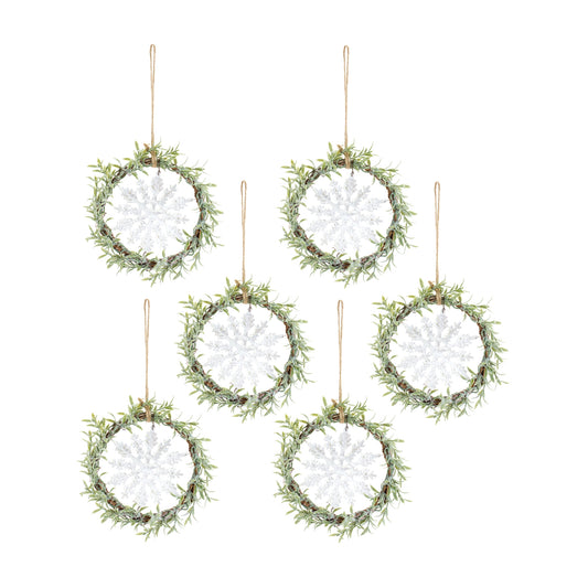 Mini Wreath W/Snowflake (Set Of 6) 7.5"D Plastic