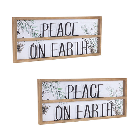 Peace On Earth Sign (Set Of 2) 23.5"L x 9.25"H Wood/Mdf