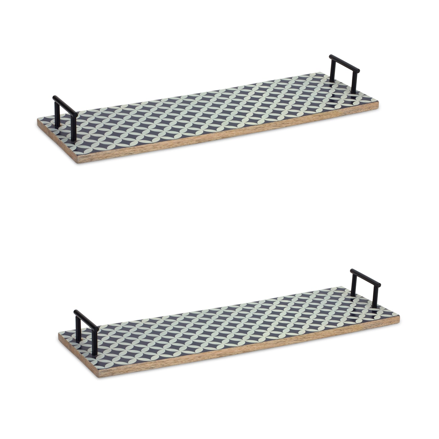 Tray (Set Of 2) 24"L x 8.25"W x 2.75"H Mango Wood/Iron