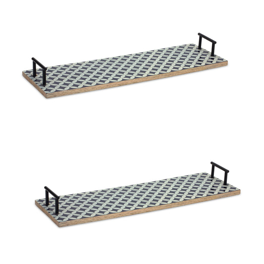 Tray (Set Of 2) 24"L x 8.25"W x 2.75"H Mango Wood/Iron
