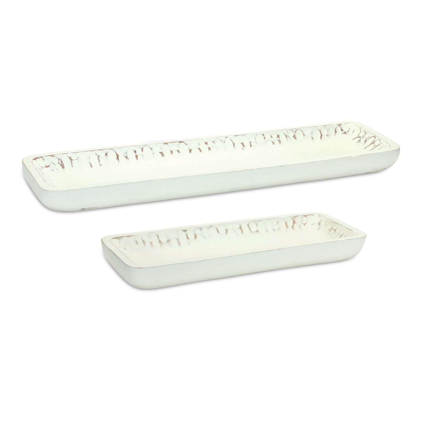 Tray (Set Of 2) 18.25"L x 7"W, 27"L x 8.25"W Mango Wood, White