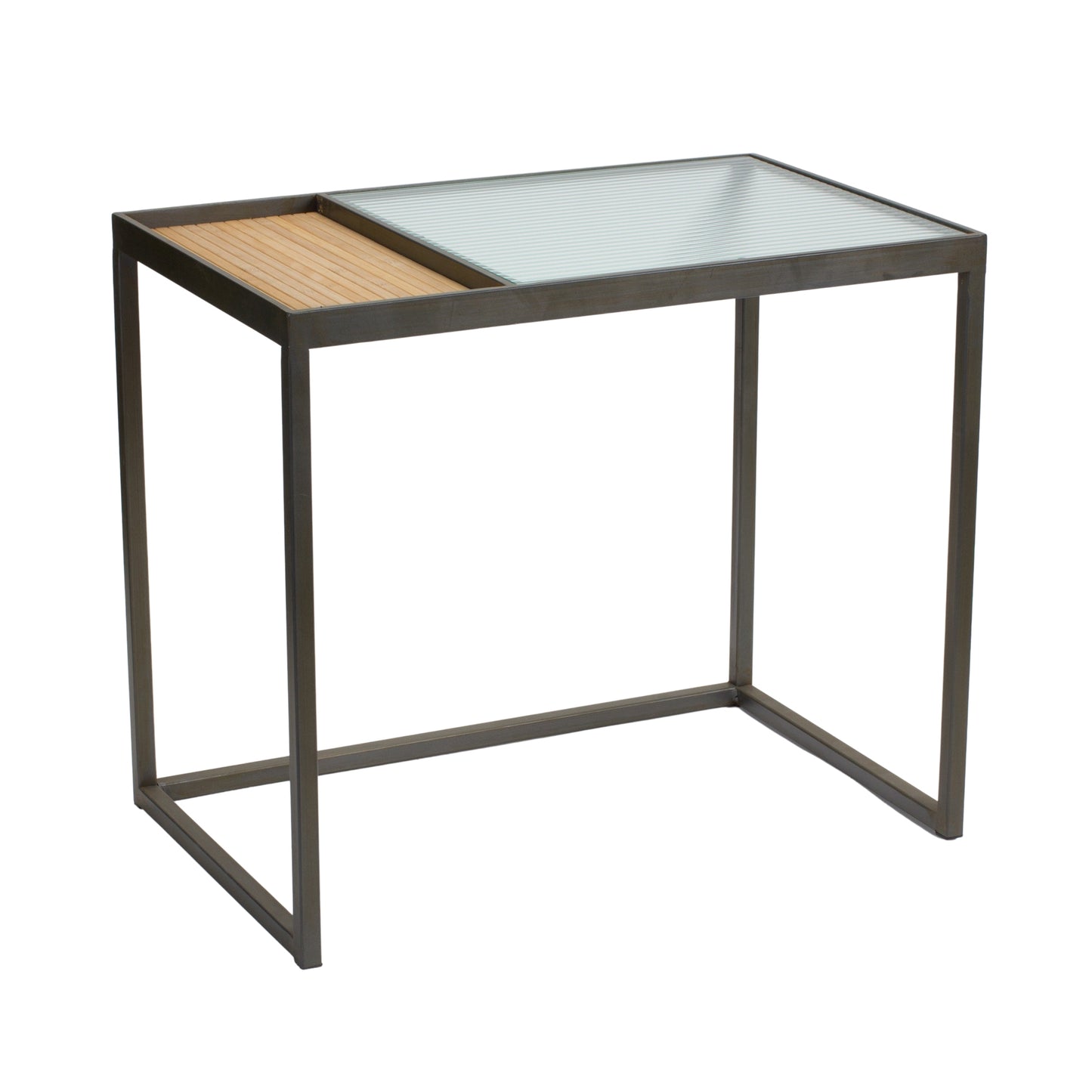 Side Table (Set Of 2) 21.75" x 13.75"W, 23.5" x 22"W Iron/Bamboo/Glass