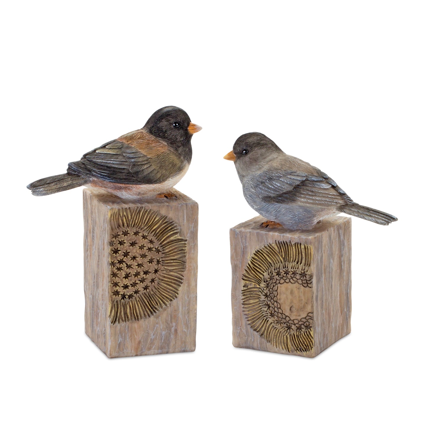 Bird On Block (Set Of 2) 5.5"H, 6.25"H Resin