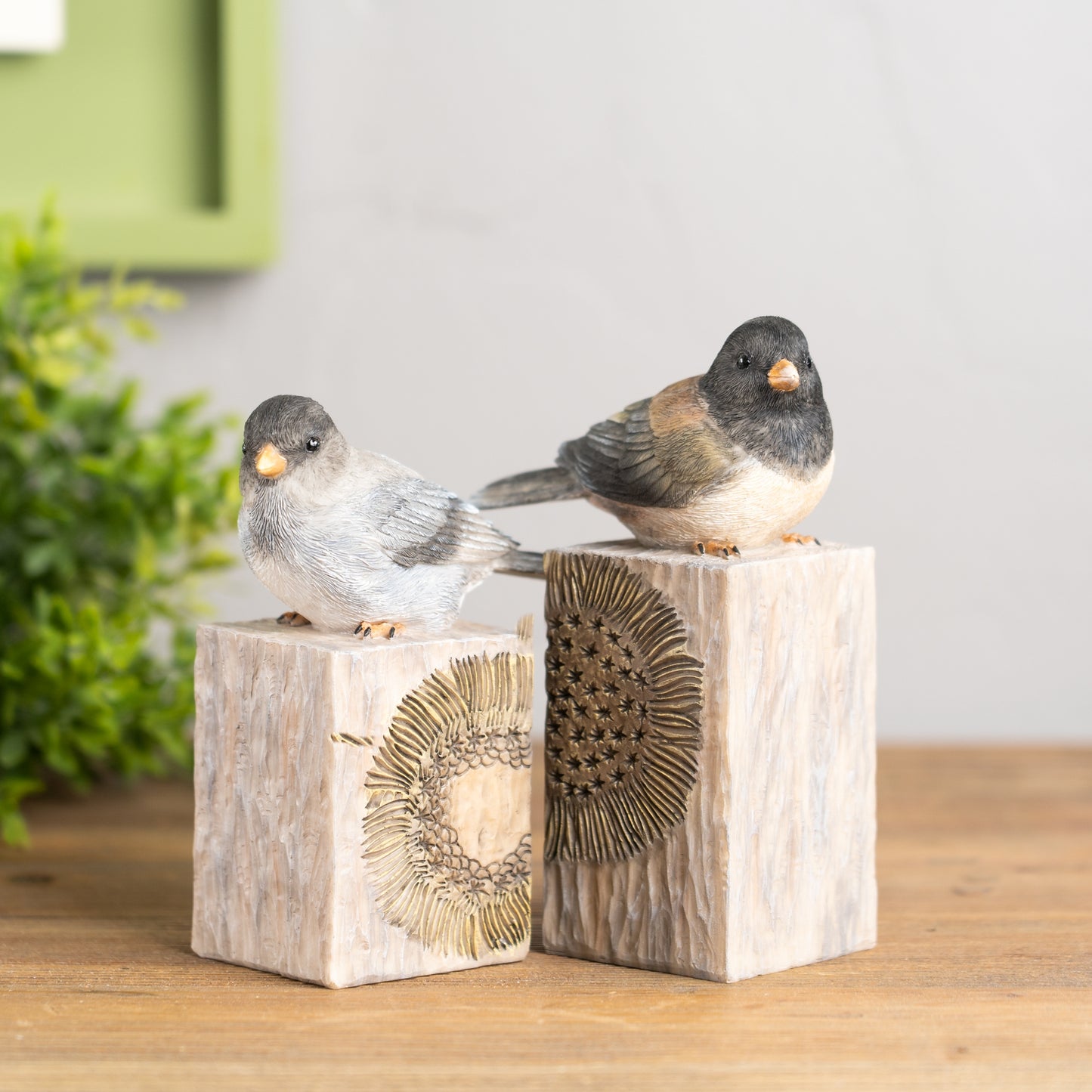 Bird On Block (Set Of 2) 5.5"H, 6.25"H Resin