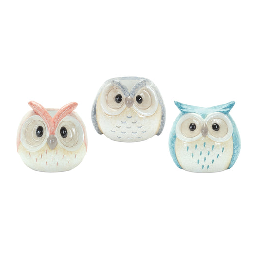 Owl (Set Of 3) 3.75"H, 4"H, 4.25"H Terra Cotta