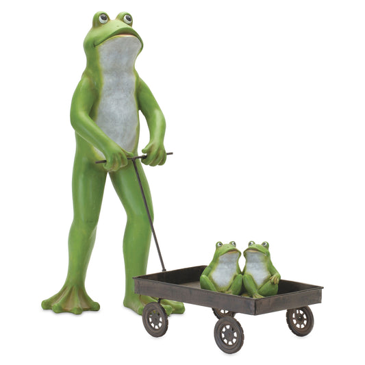 Frog W/Wagon 22.75"L x 22"H Resin