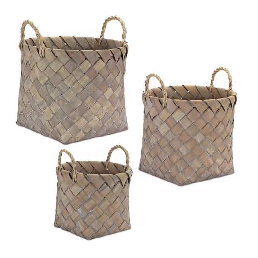 Basket (Set Of 3) 9.5"D x 8.5"H, 12"D x 10.75"H, 13.5"D x 11.5"H Wicker