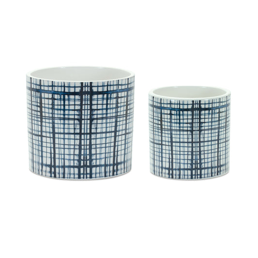 Pot (Set Of 2) 4"D x 4"H, 5.5"D x 5.75"H Dolomite, White, Blue