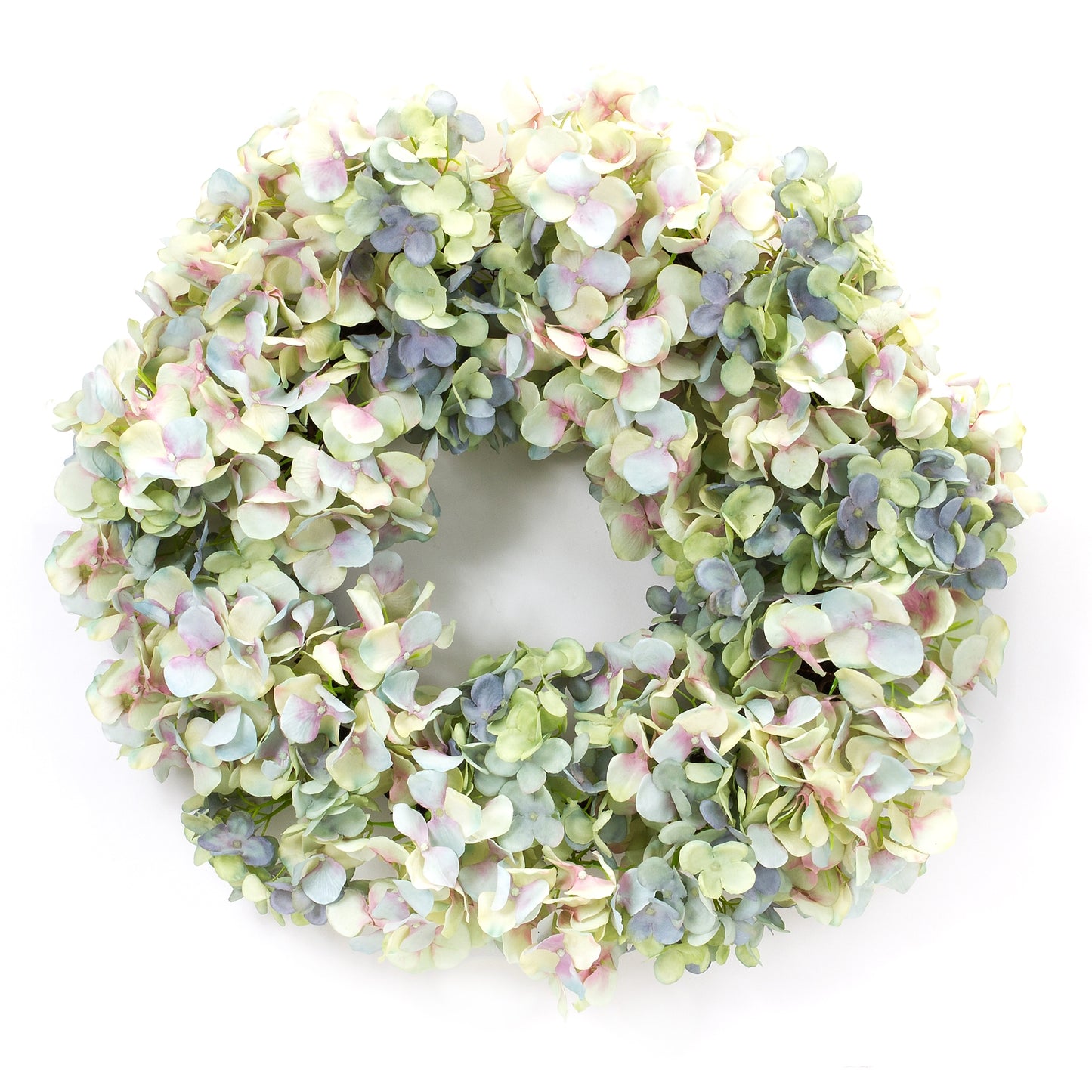 Hydrangea Wreath 23"D Polyester/Twig, Green, White, Pink
