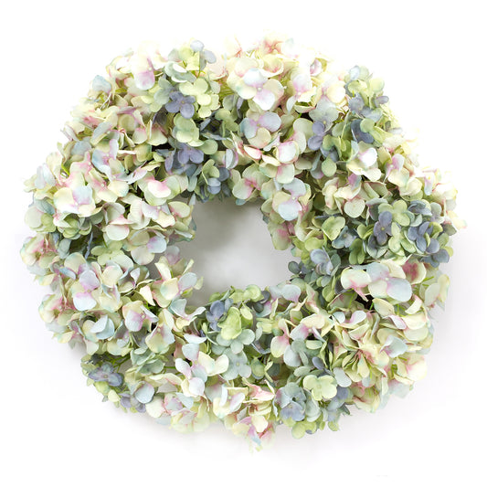 Hydrangea Wreath 23"D Polyester/Twig, Green, White, Pink