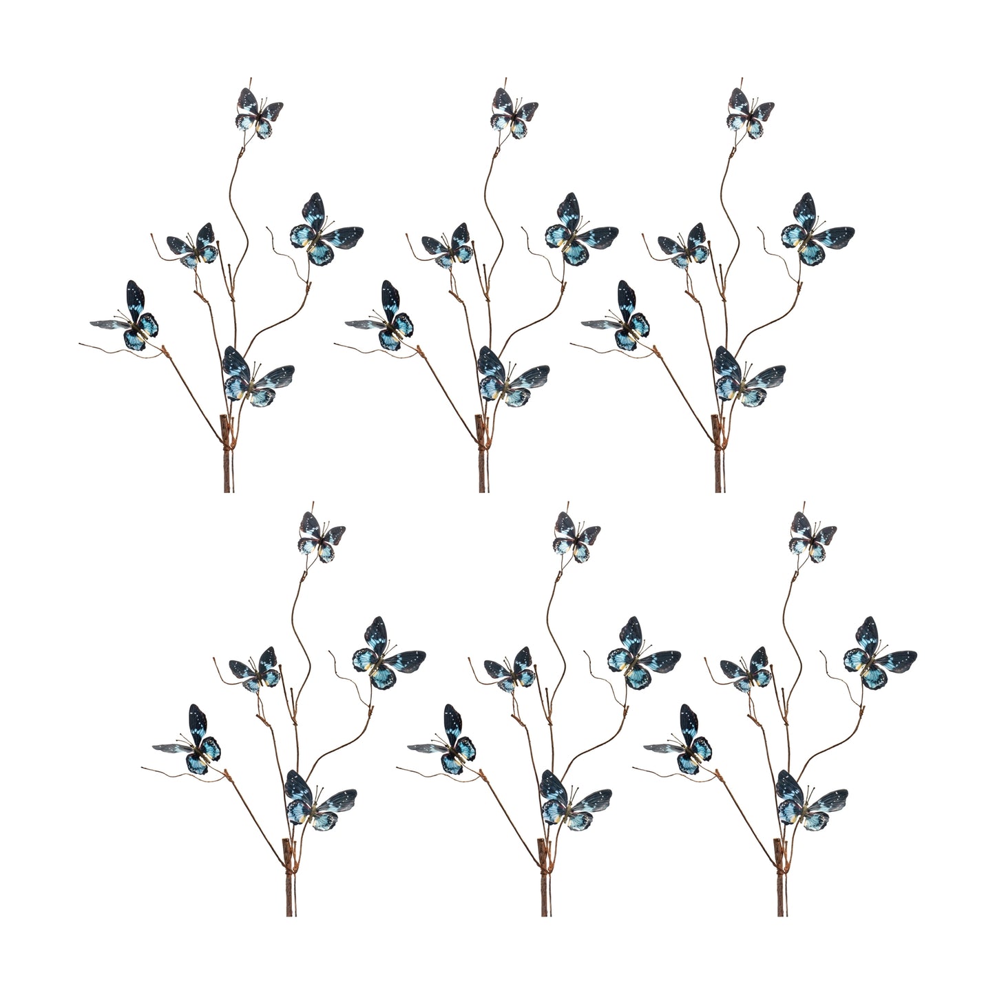 Butterfly Spray (Set Of 6) 39"H Polyester, Blue, Brown
