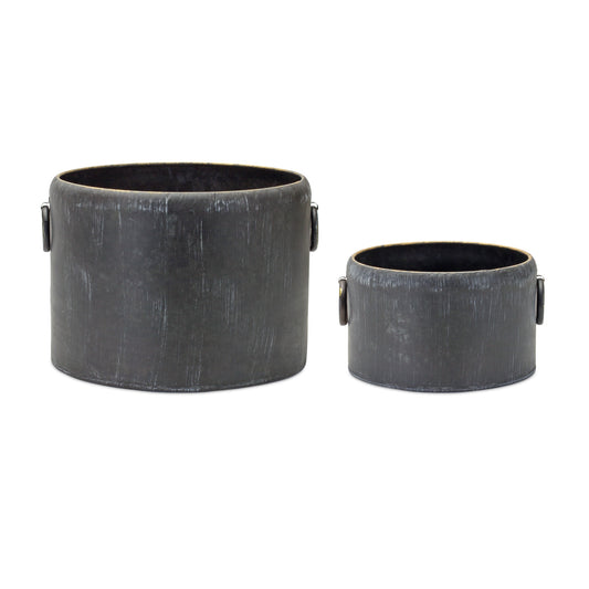 Planter (Set Of 2) 10.5"D x 6"H, 14.5"D x 10"H Metal