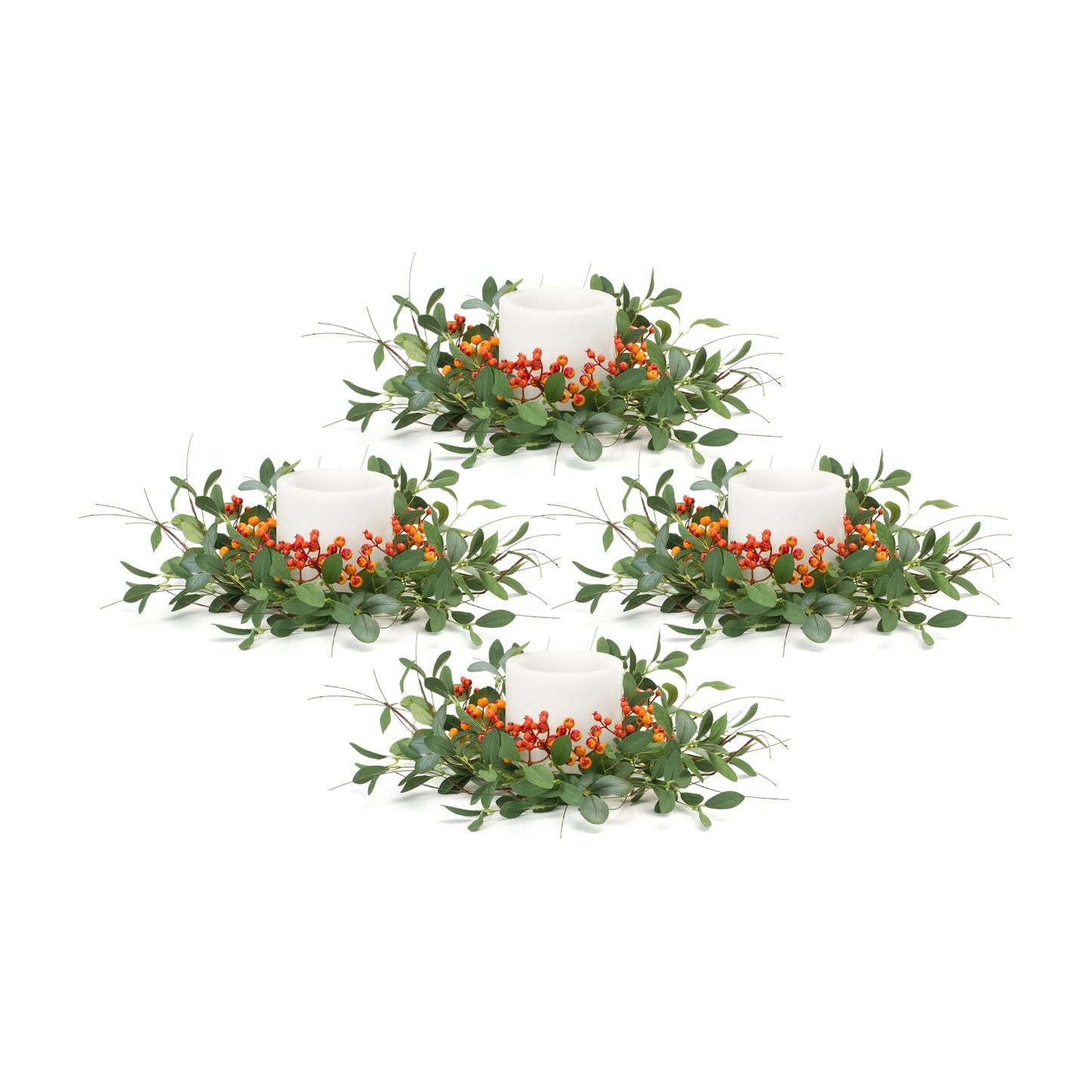 Foliage And Berry Candle Ring (Set Of 4) 22"D Polyester (Fits A 6" Candle)