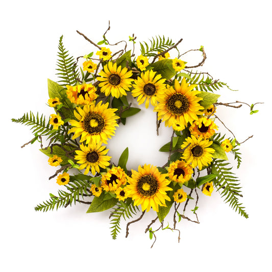 Sunflower And Fern Wreath 23"D Polyester