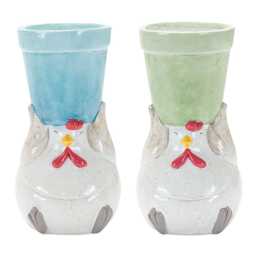Chicken Pot (Set Of 2) 4"D x 7.75"H Terra Cotta