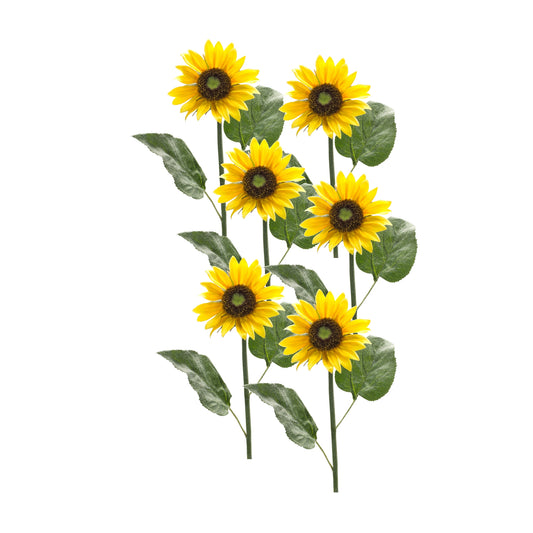 Sunflower Stem (Set Of 6) 22.75"H Polyester, Green, Yellow, Brown