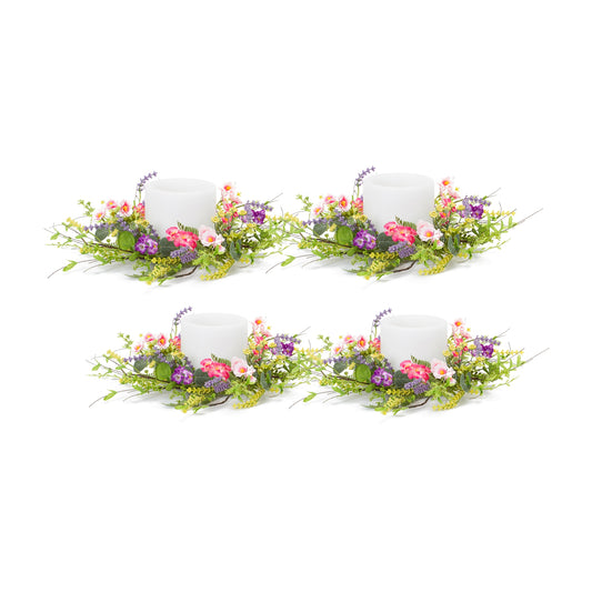 Mixed Floral Wreath (Set Of 4) 17"D Polyester/Plastic, Pink, Purple, Green