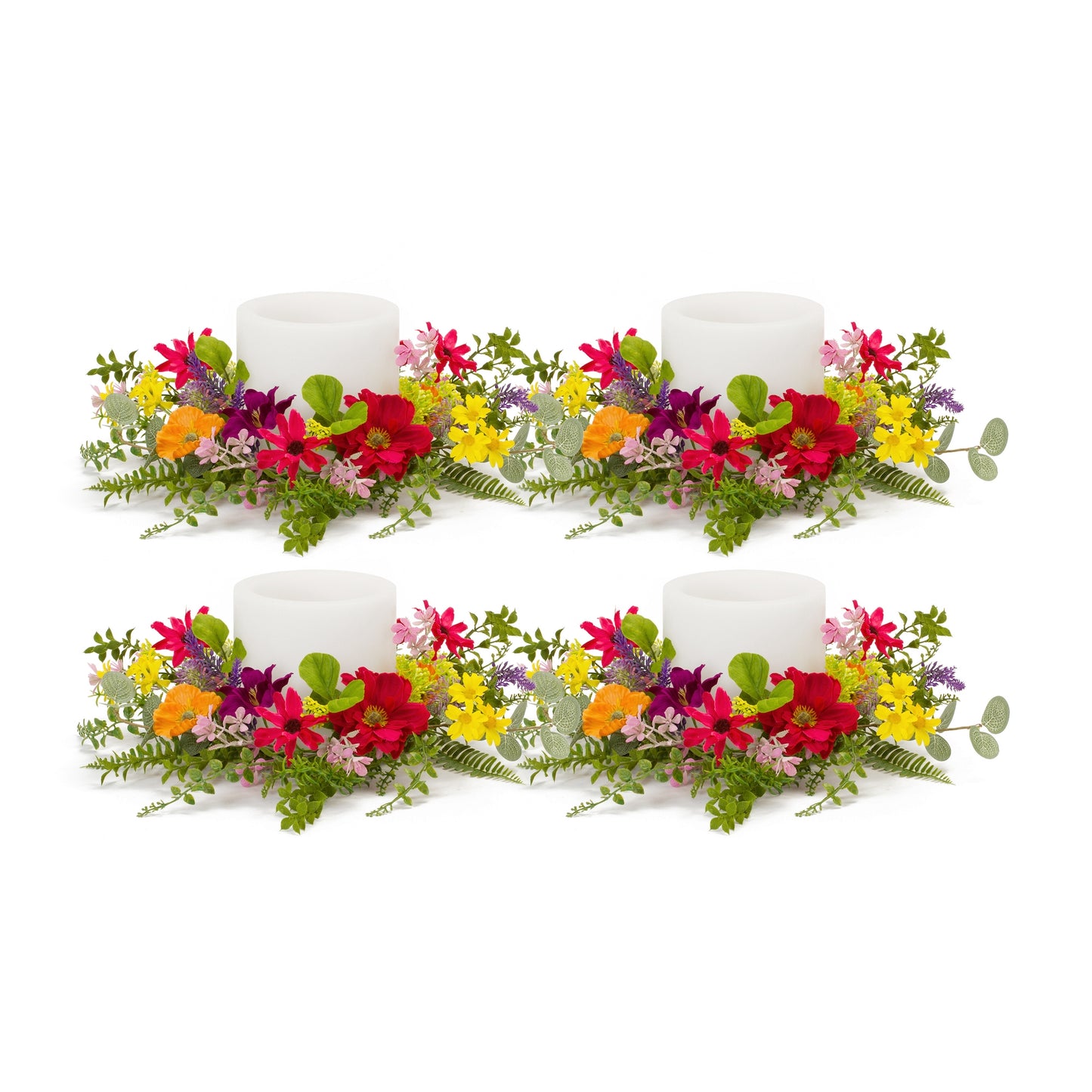 Mixed Floral Wreath (Set Of 4) 17.5"D Polyester/Plastic