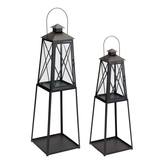 Lantern (Set Of 2) 10.75"L x 33"H, 12.25"L x 41"H Iron/Glass