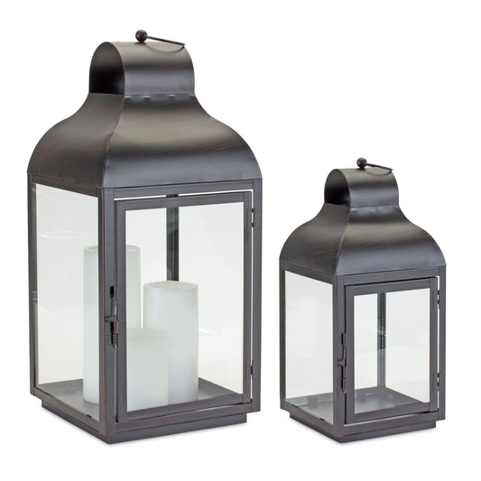 Lantern (Set Of 2) 6.5"L x 13.75"H, 9"L x 19.75"H Iron/Glass