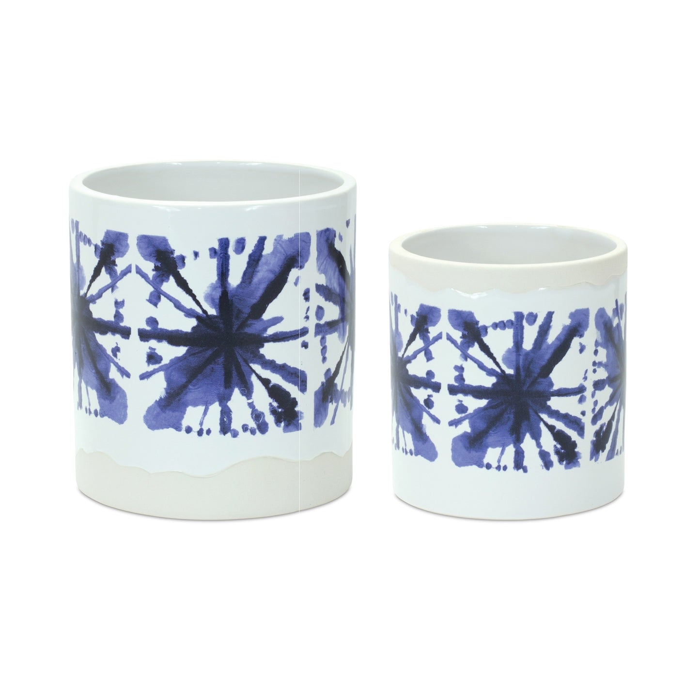 Pot (Set Of 2) 4.5"D x 5"H, 5.5"D x 6"H Ceramic, Lines