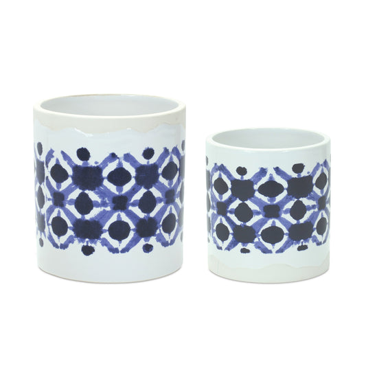 Pot (Set Of 2) 4.5"D x 5"H, 5.5"D x 6"H Ceramic, Dots