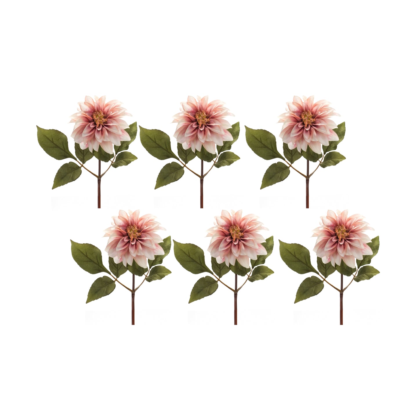 Dahlia Stem (Set Of 6) 16"H Polyester, Green, Pink