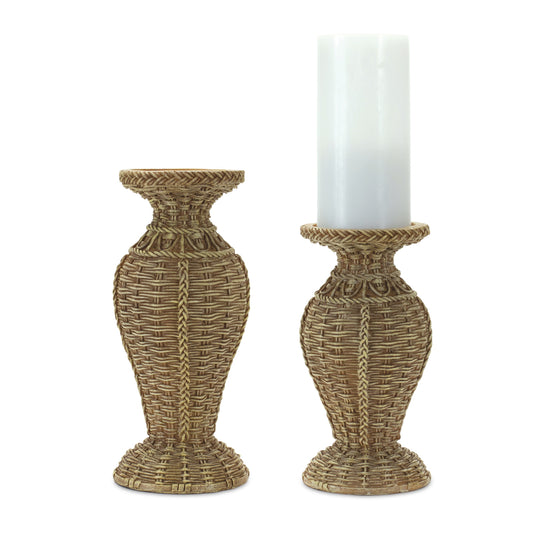 Candle Holder (Set Of 2) 4"D x 8.25"H, 4.25"D x 10"H Resin