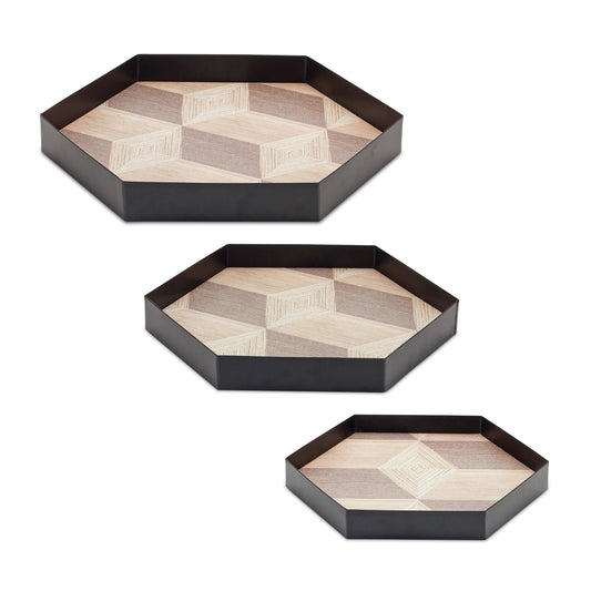 Tray (Set Of 3) 8.75"L x 1.5"H, 10.25"L x 1.5"H, 12"L x 1.75"H Iron/Mdf