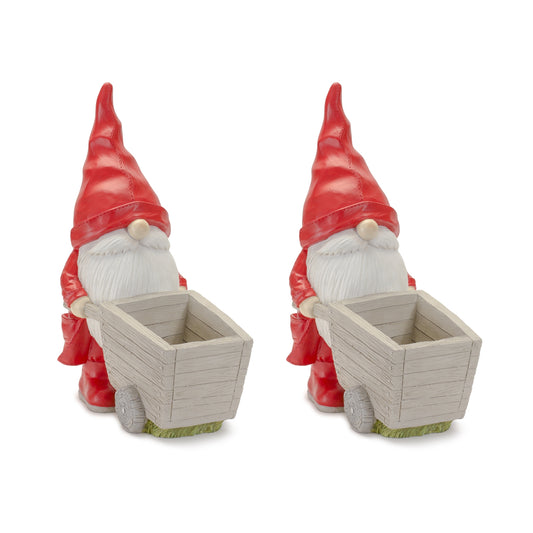 Gnome W/Wheel Barrow (Set Of 2) 6.75"L x 15.5"H Resin