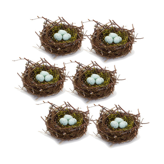 Nest With Eggs (Set Of 6) 6.5"D x 3"H Natural/Foam