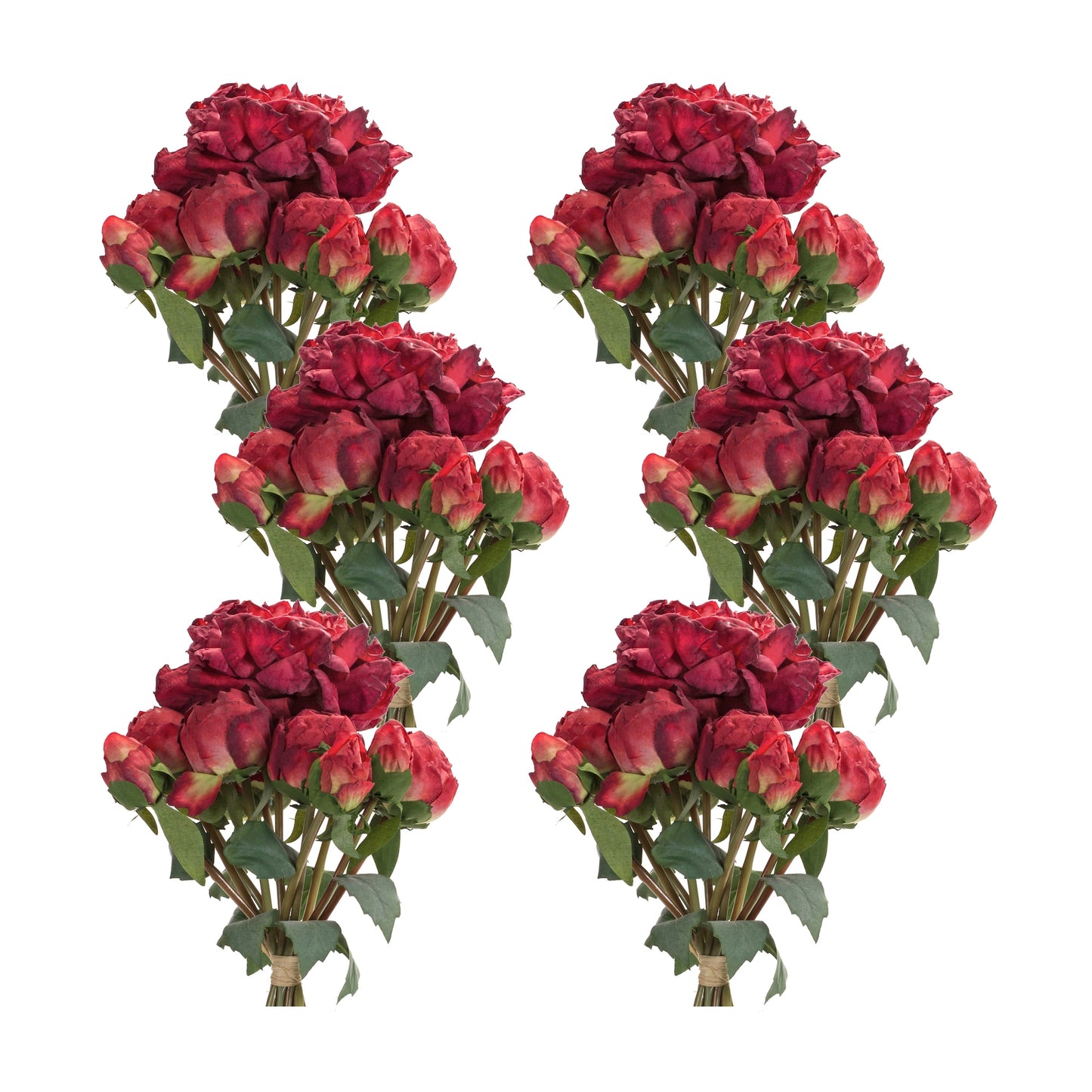 Peony Bouquet (Set Of 6) 16"H Polyester, Red, Green